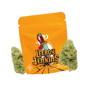 Bolsa de flor CBD Leeroy Jenkins con cogollos, variedad exclusiva de CBDGo Menorca con entrega express. CBD en Menorca fácil y rápido.