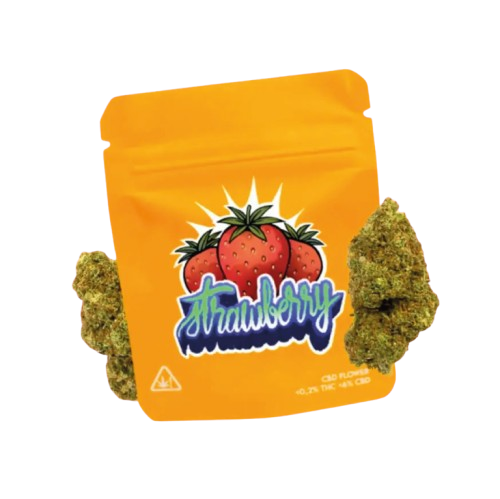 Bolsa de flor Strawberry con cogollos, variedad afrutada disponible en con entrega exprés.