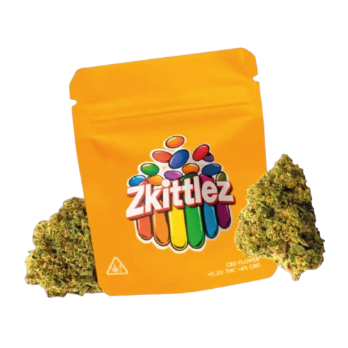 Bolsa de flor Zkittlez con cogollos, disponible con entrega rápida.